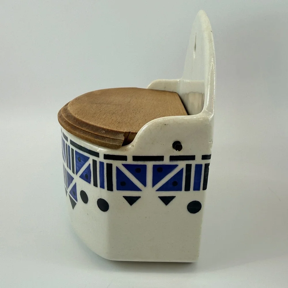 Art Deco Czech Pottery Canister Set Salt Box Yvonne Czechoslovakia Cobalt Blue